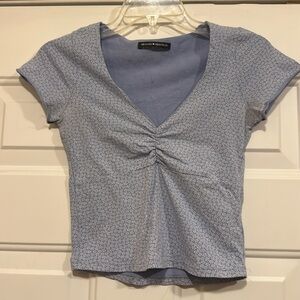 Brandy Melville Blue and White Floral Gina Top OneSize